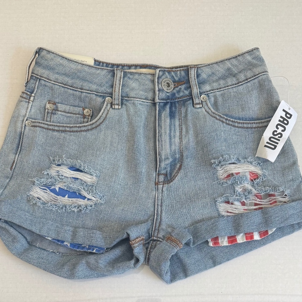 Pacsun Bullhead High Rise Distressed American Flag Shorts